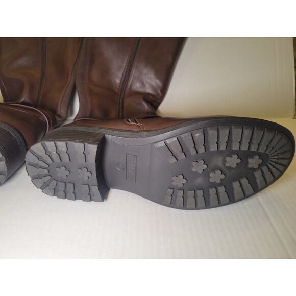 Women Size 9.5 Riding Combat Boots Low Heel Round Toe Zip Up Mid Calf Buckle - Picture 5 of 8